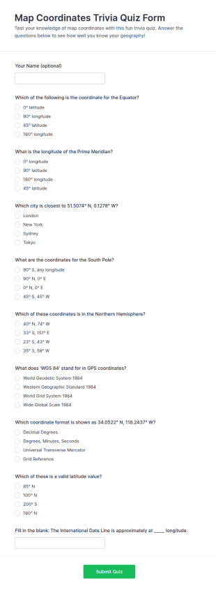 Map Coordinates Trivia Quiz Form Template