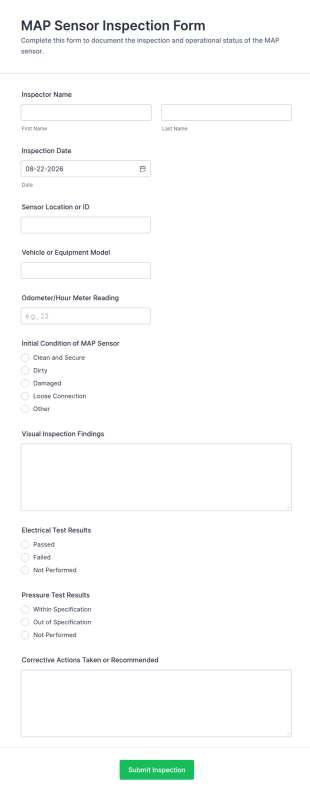 MAP Sensor Inspection Form Template