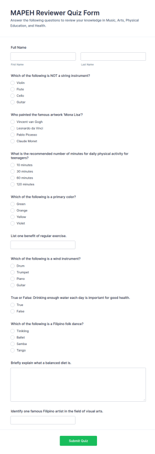 MAPEH Reviewer Quiz Form Template