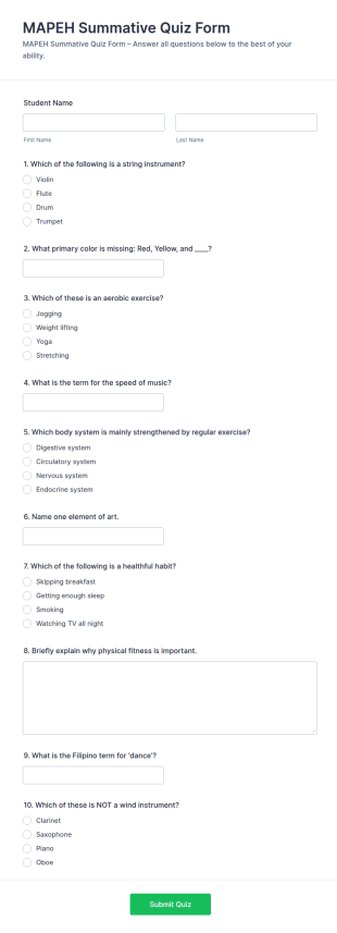 MAPEH Summative Quiz Form Template
