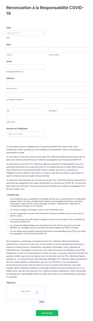 Maquillage, Cils Et Sourcils Renonciation à La Responsabilité COVID 19