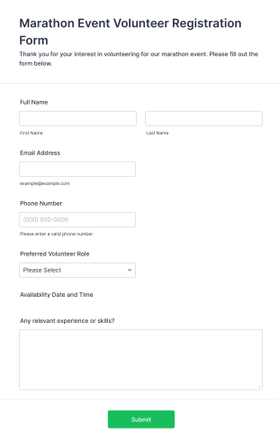 Marathon Event Volunteer Registration Form Template
