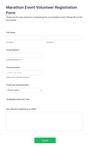 Marathon Event Volunteer Registration Form Template