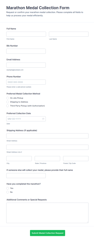 Marathon Medal Collection Form Template