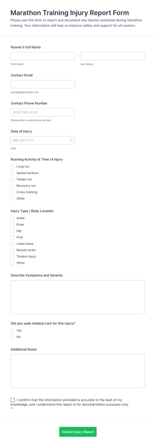 Marathon Training Injury Report Form Template