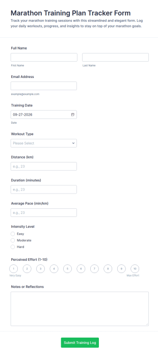 Marathon Training Plan Tracker Form Template