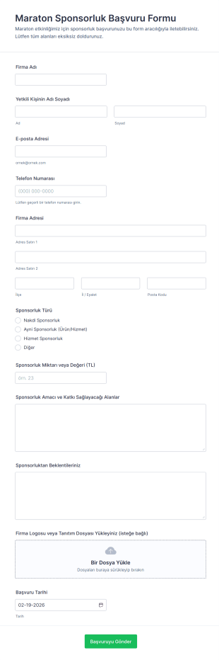 Maraton Sponsorluk Başvuru Form Şablonu