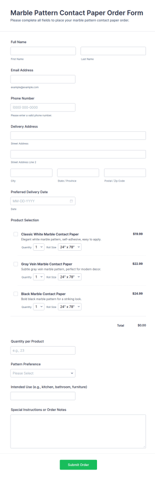 Marble Pattern Contact Paper Order Form Template