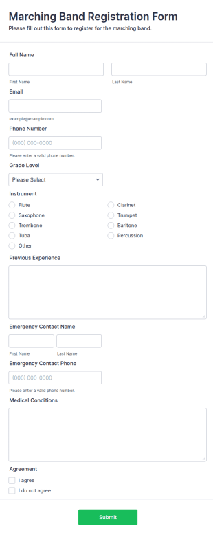 Marching Band Registration Form Template