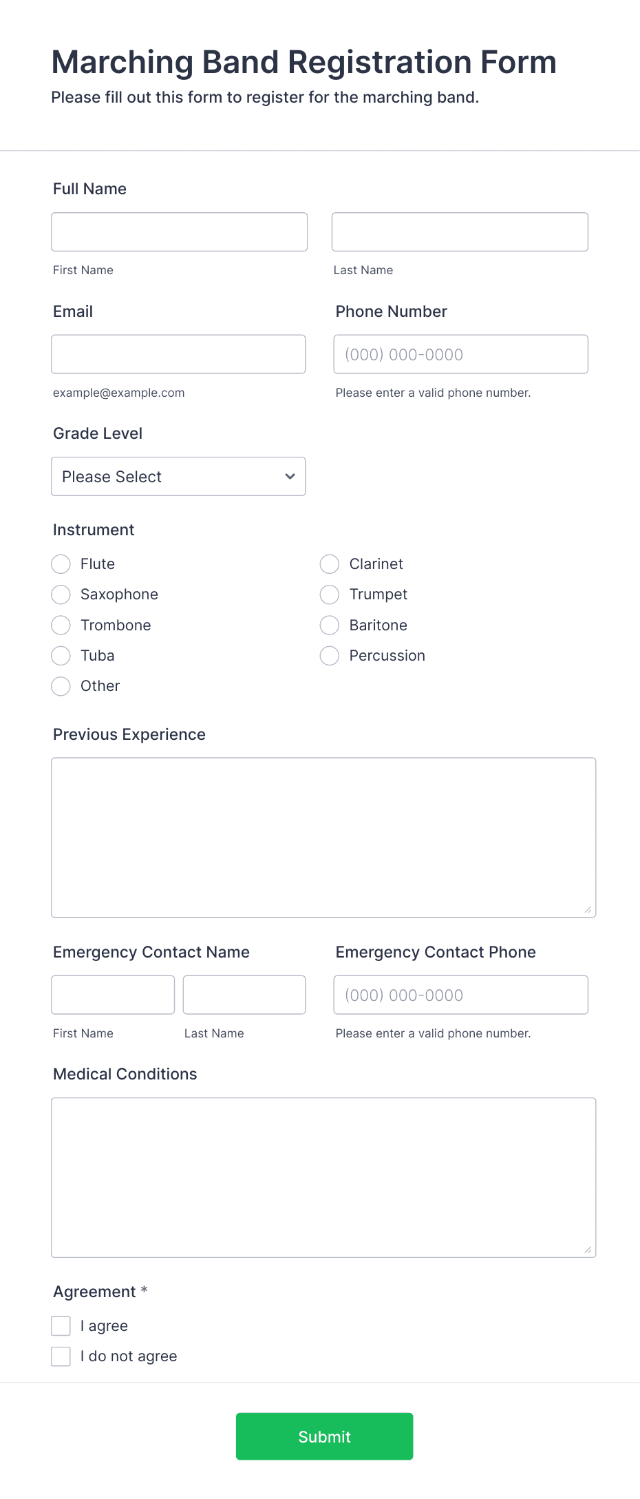 Marching Band Registration Form Template | Jotform