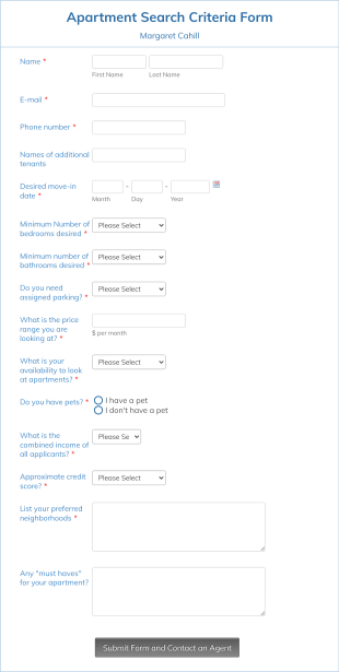 Margaret Cahill Engle Chenot Group | Apartment Search Criteria Form Template