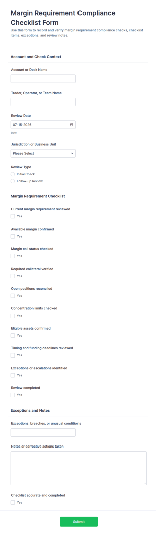 Margin Requirement Compliance Checklist Form Template