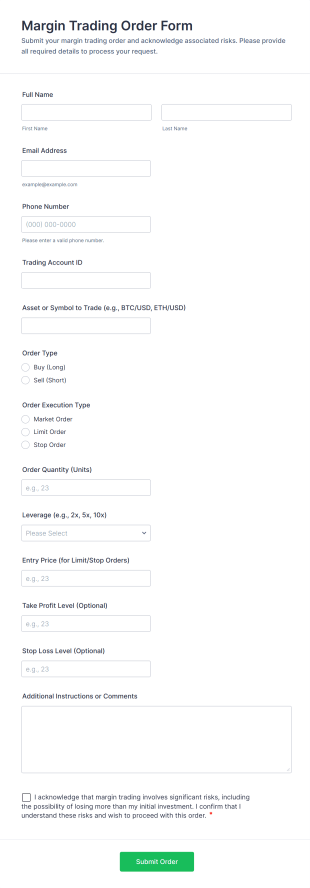 Margin Trading Order Form Template