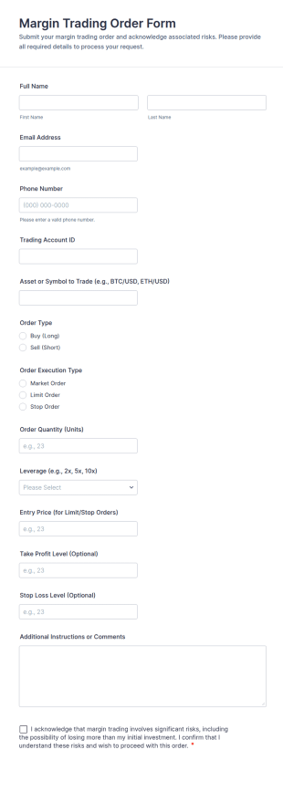 Margin Trading Order Form Template