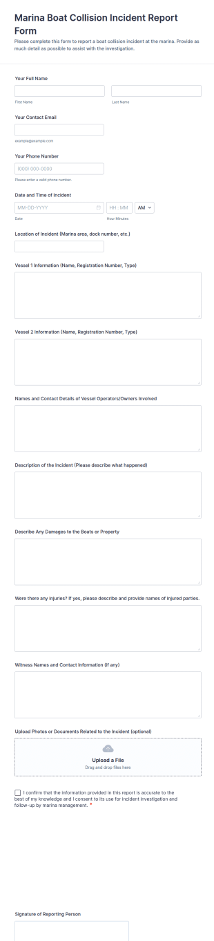 Marina Boat Collision Incident Report Form Template