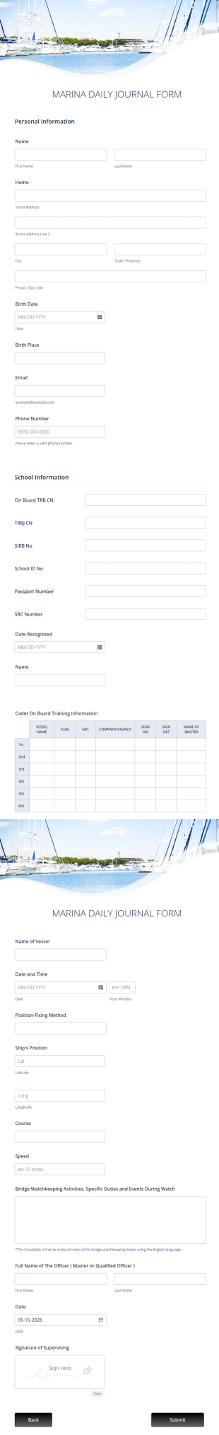 Marina Daily Journal Form Template