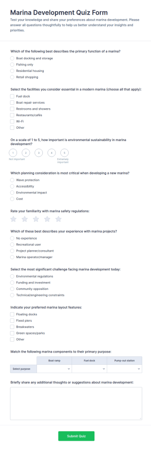 Marina Development Quiz Form Template