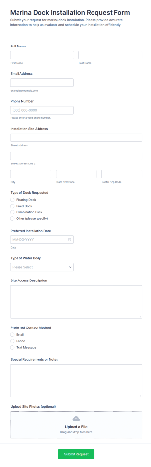 Marina Dock Installation Request Form Template