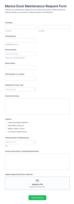 Marina Dock Maintenance Request Form Template