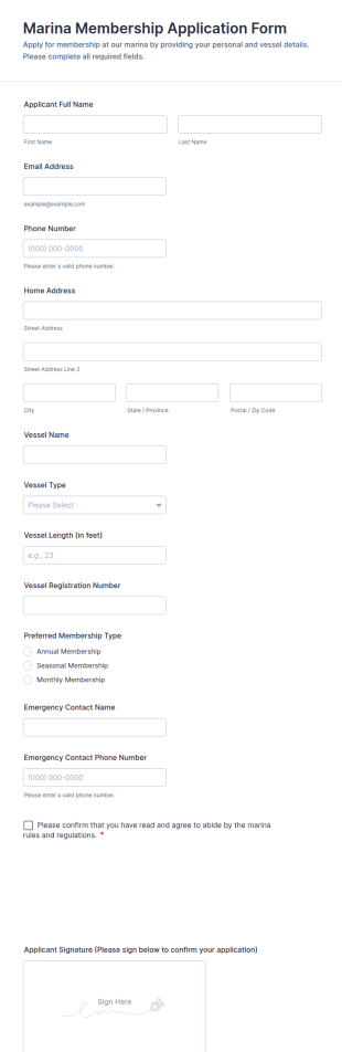 Marina Membership Application Form Template