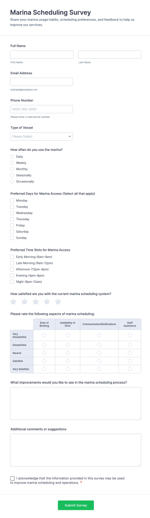 Marina Scheduling Survey Form Template