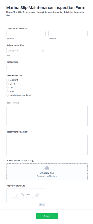 Marina Slip Maintenance Inspection Form Template