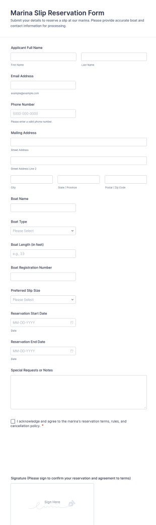 Marina Slip Reservation Form Template