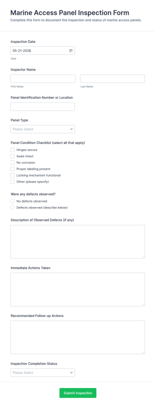 Marine Access Panel Inspection Checklist Form Template