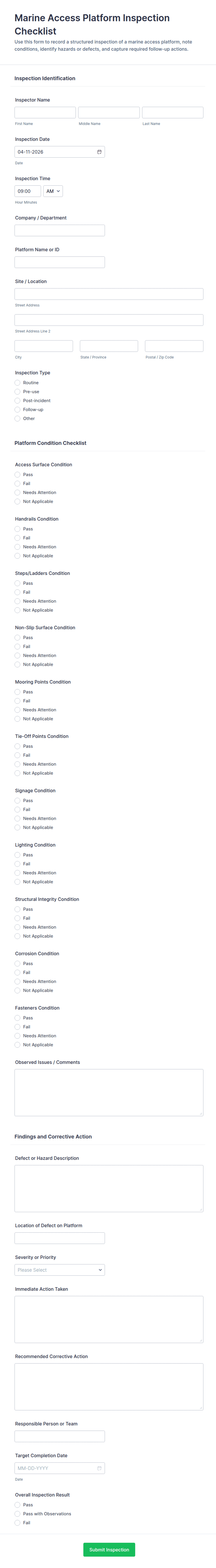 Marine Access Platform Inspection Checklist Form Template | Jotform