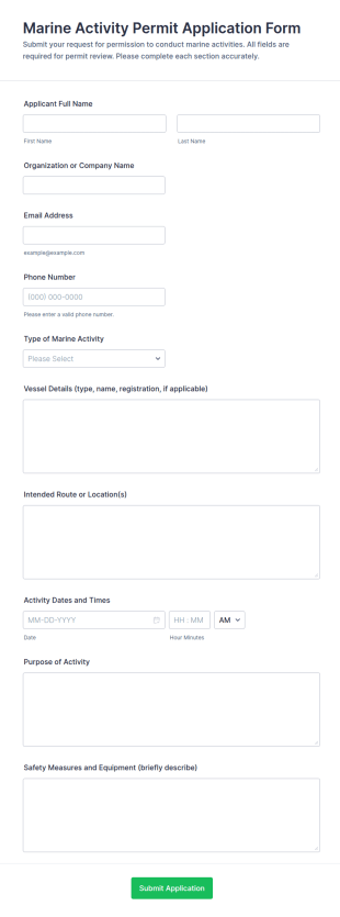 Marine Activity Permit Application Form Template