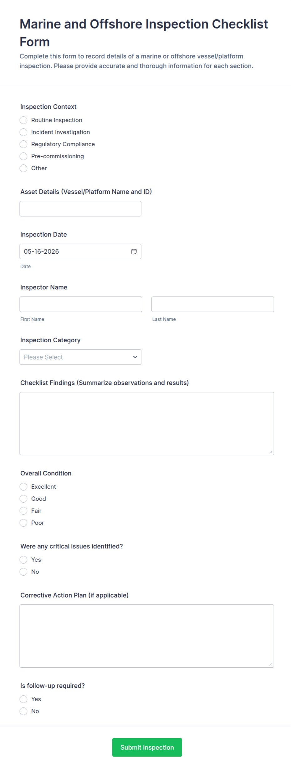 Marine and Offshore Inspection Checklist Form Template | Jotform