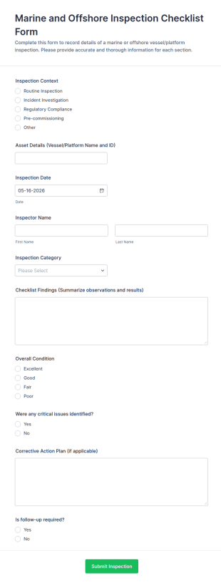 Marine And Offshore Inspection Checklist Form Template