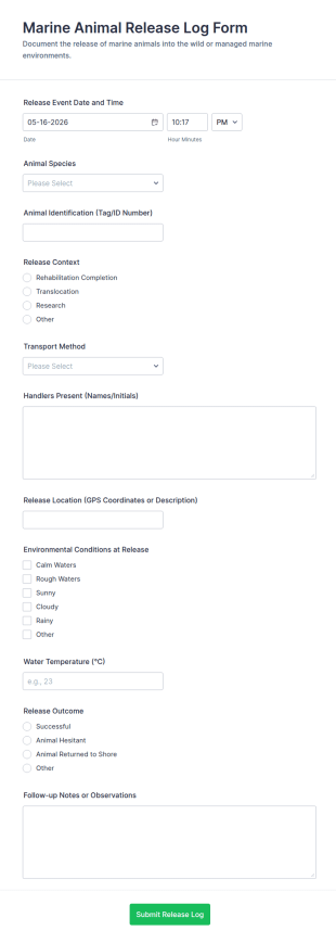 Marine Animal Release Log Form Template
