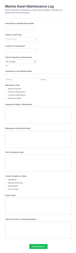 Marine Asset Maintenance Log Form Template