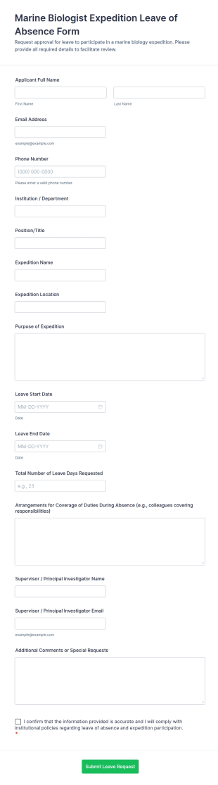 Marine Biologist Expedition Leave Of Absence Form Template