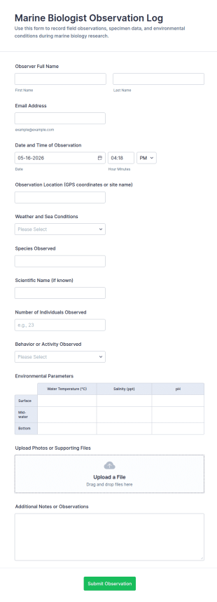 Marine Biologist Observation Log Form Template