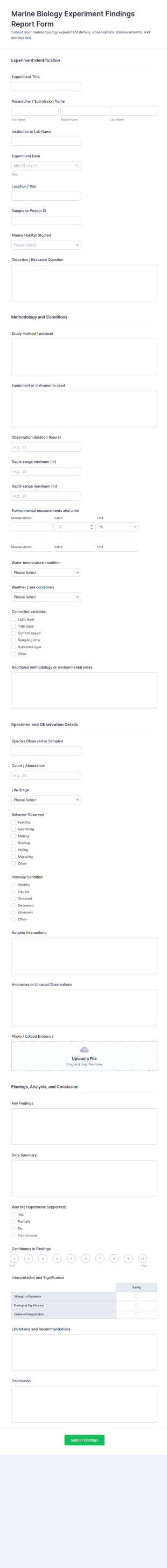 Marine Biology Experiment Findings Report Form Template