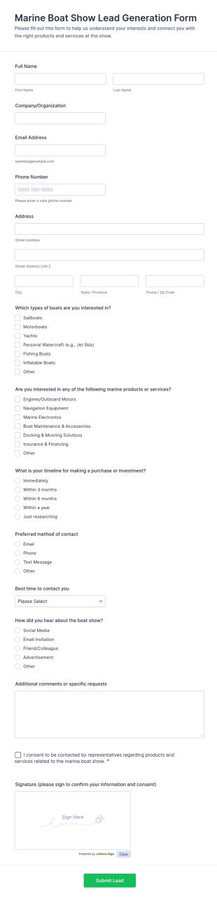 Marine Boat Show Lead Generation Form Template
