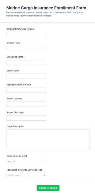 Marine Cargo Insurance Enrollment Form Template