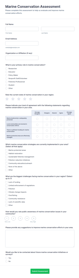 Marine Conservation Assessment Form Template