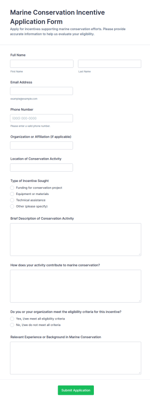 Marine Conservation Incentive Application Form Template