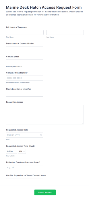 Marine Deck Hatch Access Request Form Template