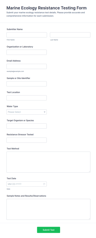 Marine Ecology Resistance Testing Form Template