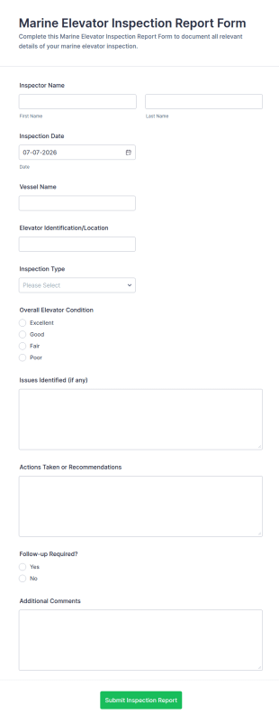 Marine Elevator Inspection Report Form Template