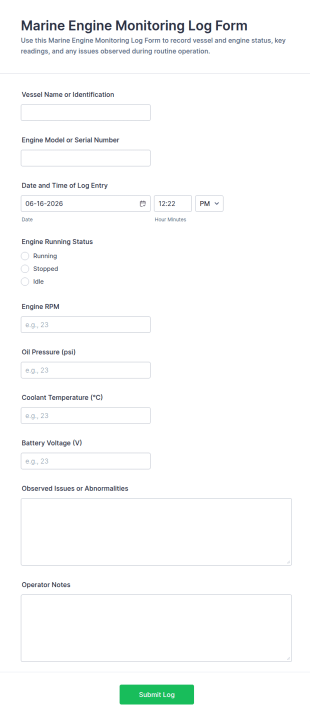 Marine Engine Monitoring Log Form Template