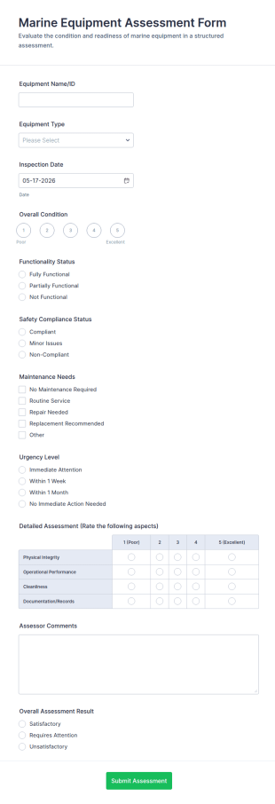 Marine Equipment Assessment Form Template