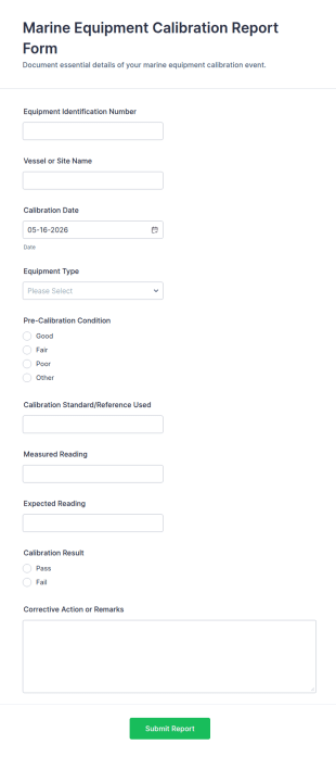 Marine Equipment Calibration Report Form Template