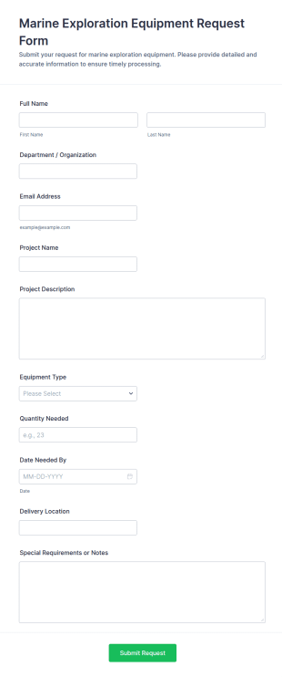 Marine Exploration Equipment Request Form Template