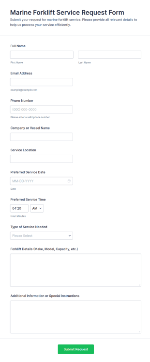 Marine Forklift Service Request Form Template