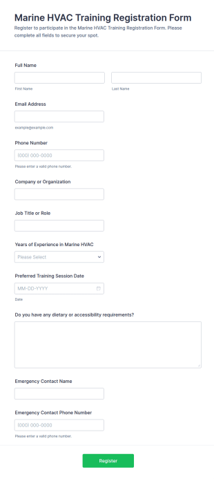 Marine HVAC Training Registration Form Template